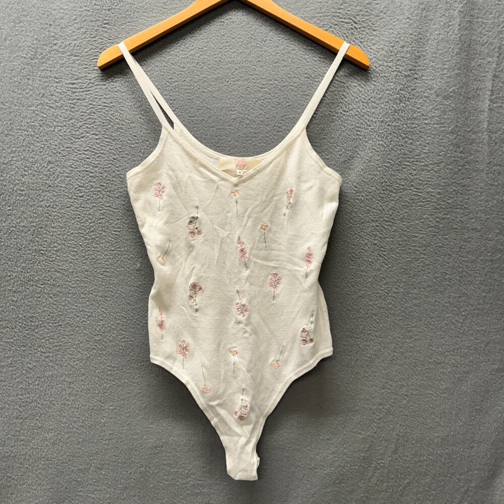 TVF for DVF Bodysuit Womens Medium Embroidered Floral Snap Off Sleeveless V-Neck
